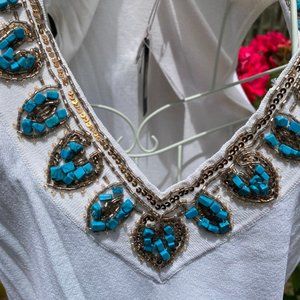 Turquoise and white stylish top
